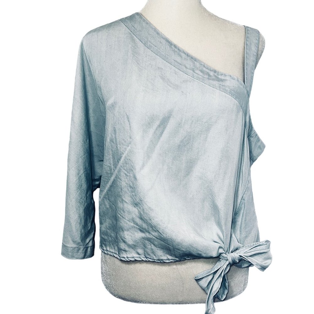 LN HOLDING HORSES for Anthropologie Maddie One Shoulder Light Blue Top S… - Picture 4 of 12